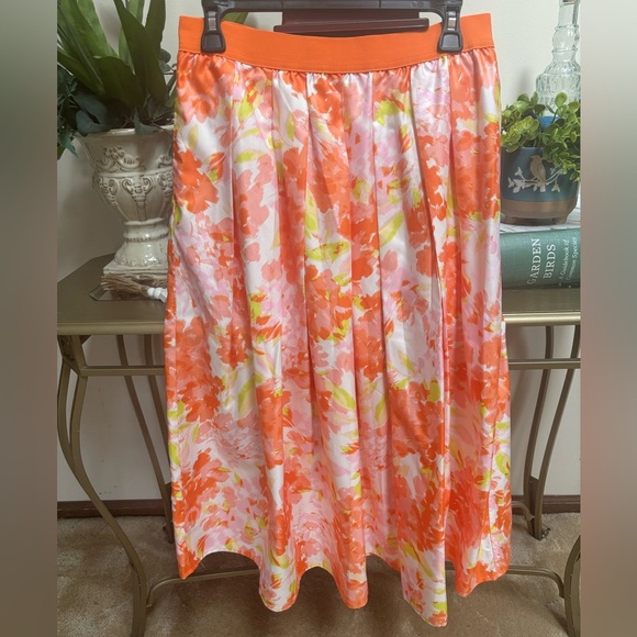 JOAN RIVERS RED CARPET COLLECTION ORANGE FLORAL PLEATED FULL CIRCLE SKIRT SZ S-M - Picture 4 of 9